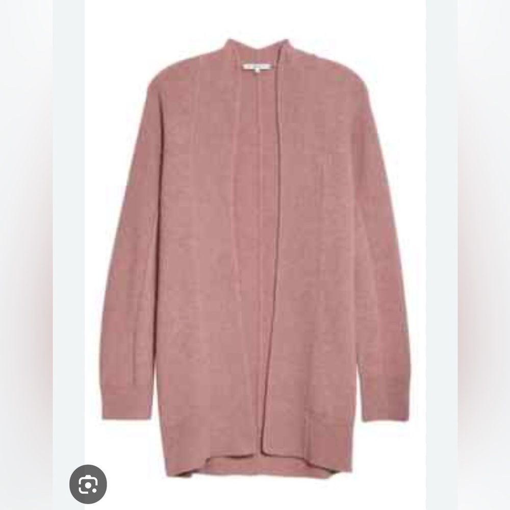 Vince 100% boiled cashmere open rib trim cardigan mauve heather - small
